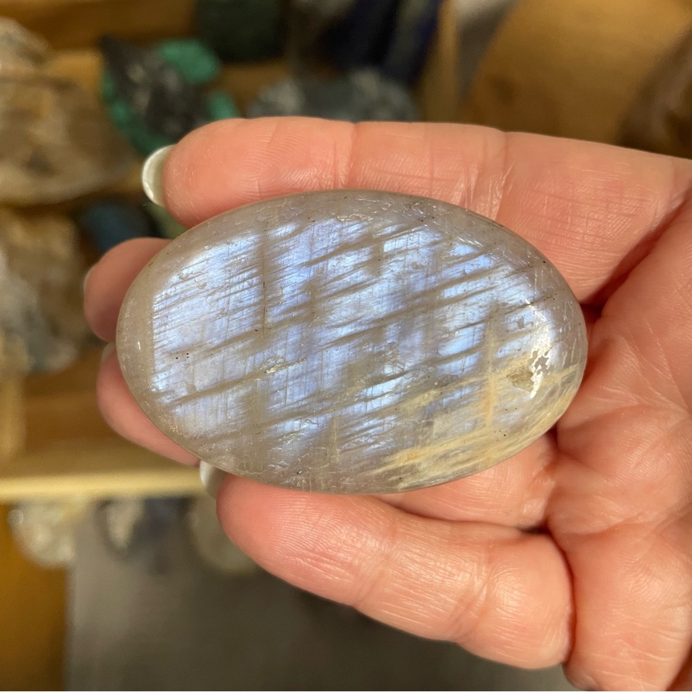 Moonstone palm Stone with Blue flash